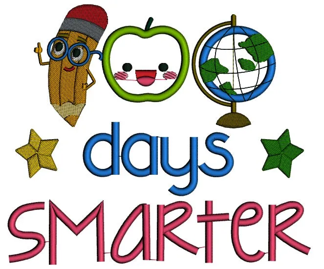 100 Days Smarter Globe and Apple Applique Machine Embroidery Design Digitized Pattern