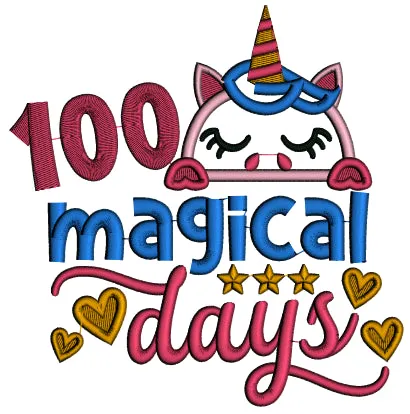 100 Magical Days Unicorn School Applique Machine Embroidery Design Digitized Pattern