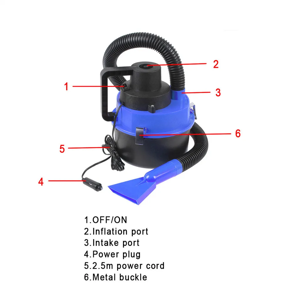 12V Wet Dry Vac Vacuum Cleaner Inflator Portable Turbo Hand Held for Car or Shop