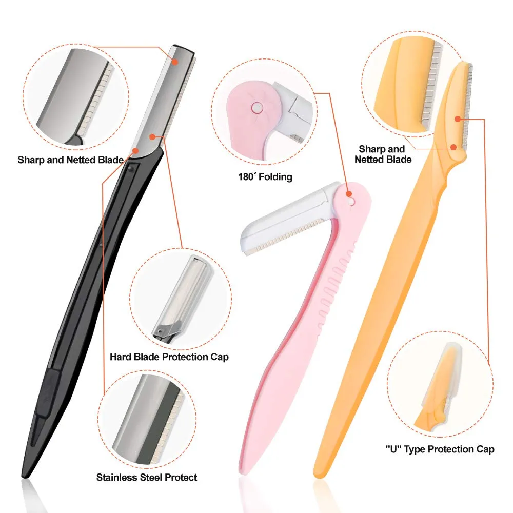 14-in1 Eyebrow Razor Kit, Professional Dermaplane Face Razor with Eyebrow Tweezers/Scissors/Clipper/Spoolie Brush & More