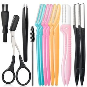 14-in1 Eyebrow Razor Kit, Professional Dermaplane Face Razor with Eyebrow Tweezers/Scissors/Clipper/Spoolie Brush & More