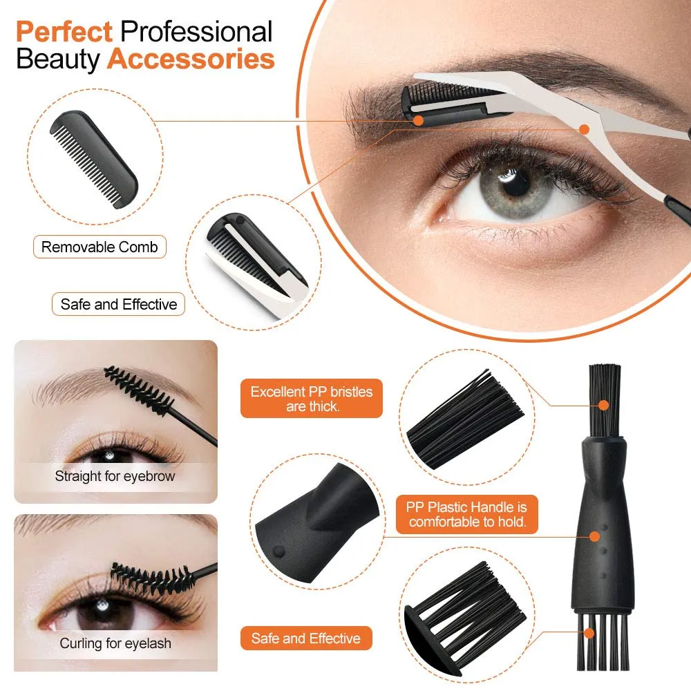 14-in1 Eyebrow Razor Kit, Professional Dermaplane Face Razor with Eyebrow Tweezers/Scissors/Clipper/Spoolie Brush & More