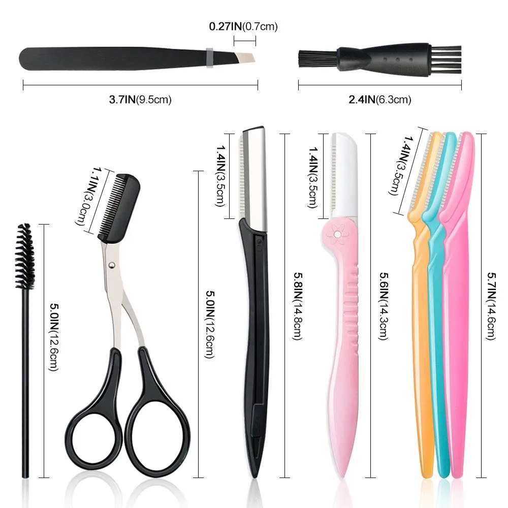 14-in1 Eyebrow Razor Kit, Professional Dermaplane Face Razor with Eyebrow Tweezers/Scissors/Clipper/Spoolie Brush & More