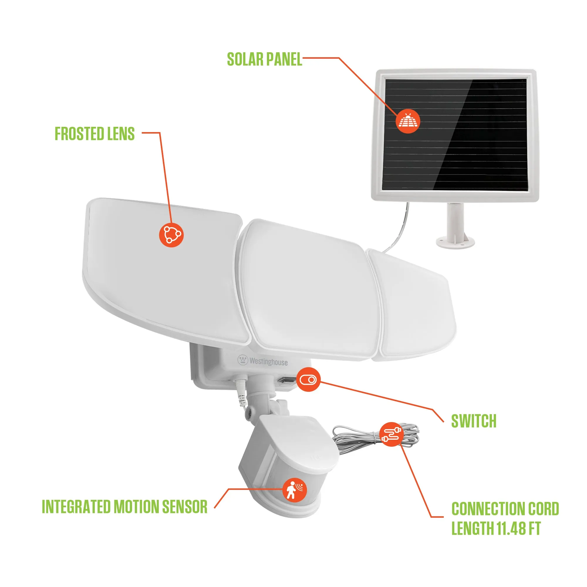 2000 Lumen Triple Head Solar Security Light, 2 Pack