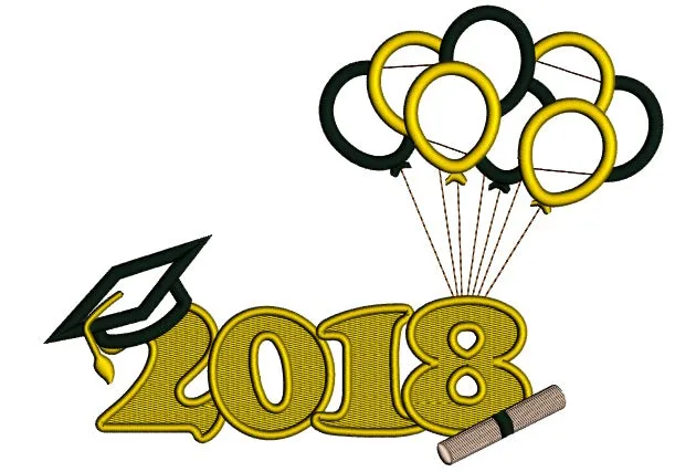 2018 Graduation Balloons Applique Machine Embroidery Design Digitized Pattern