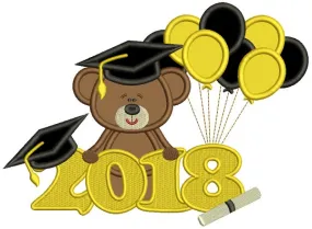 2018 Graduation Bear With Balloons Applique Machine Embroidery Design Digitized Pattern