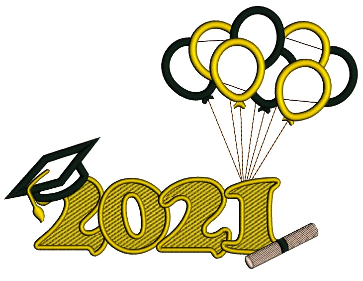 2021 Graduation Cap And Balloons Applique Machine Embroidery Design Digitized Pattern