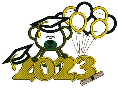 2023 Graduation Bear With Balloons School Applique Machine Embroidery Design Digitized Pattern