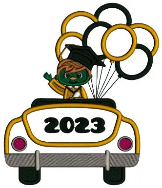 2023 Graduation Boy In The Car With Balloons Applique Machine Embroidery Design Digitized Pattern