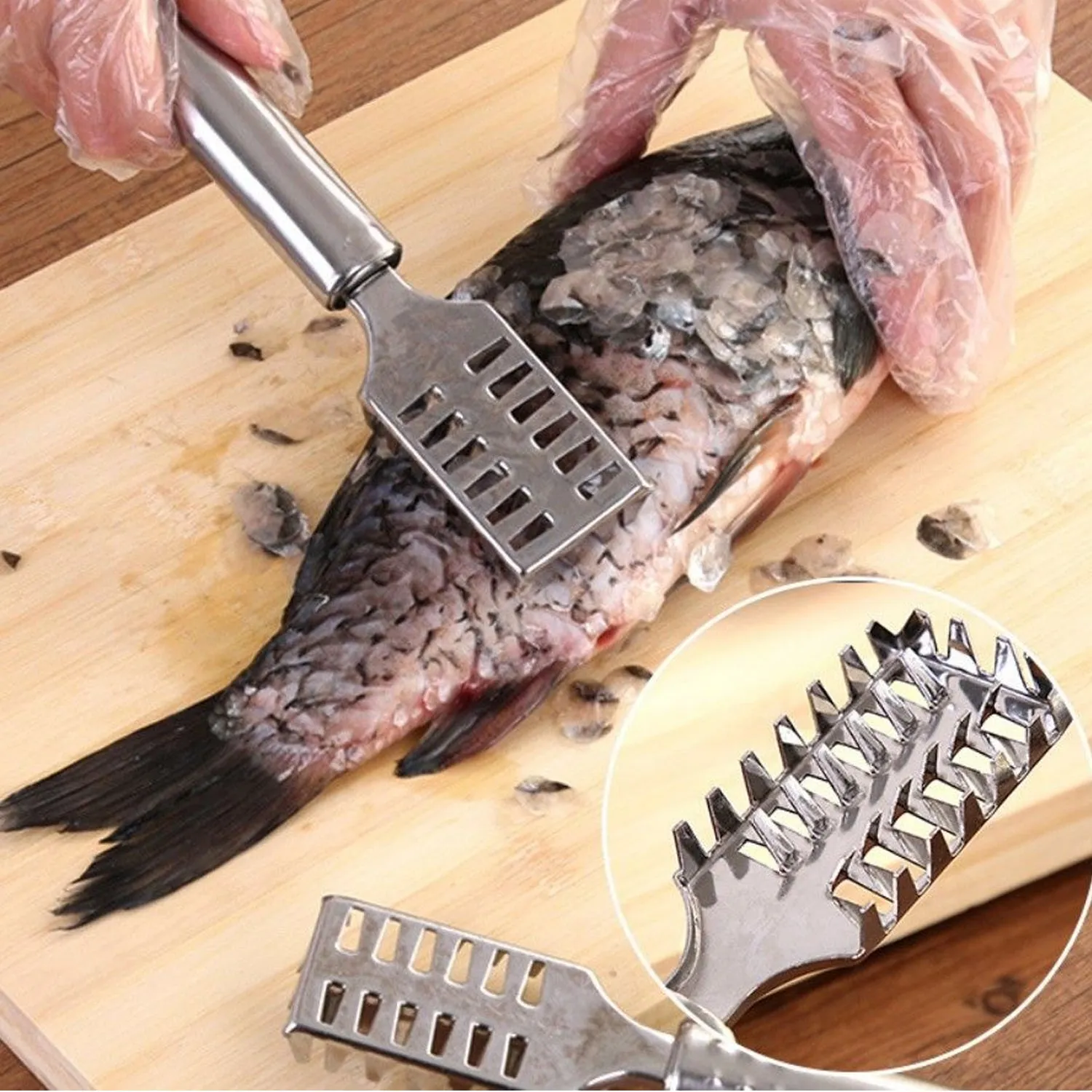 2194 Fish Scale Remover Scraper Stainless Steel Fish Cutting Tools Sawtooth Easily Remove Fish Scales-Cleaning Brush Scraper Kitchen Tool-