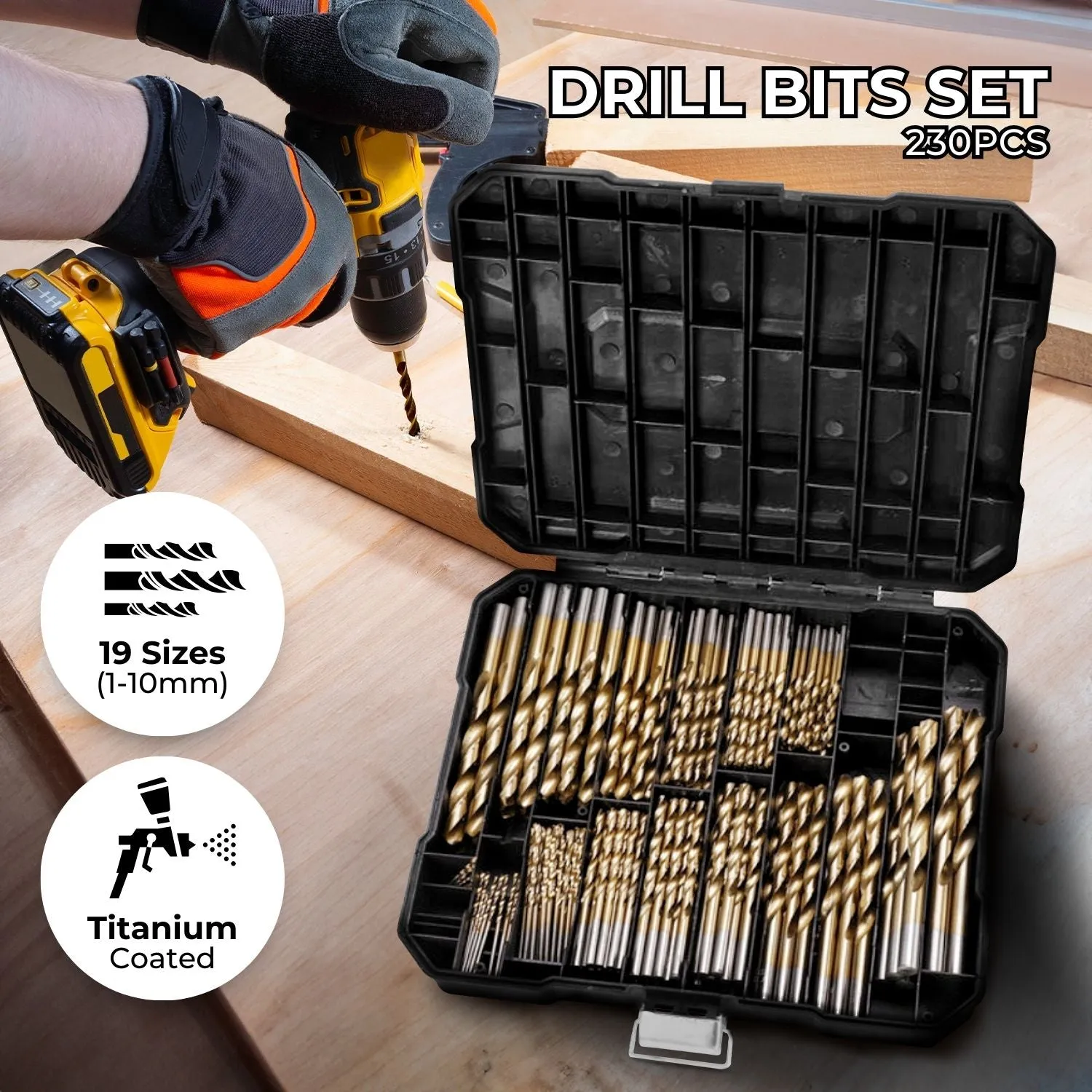 230 pcs High-Speed Steel Drill Bits Set with Case – RYNOMATE