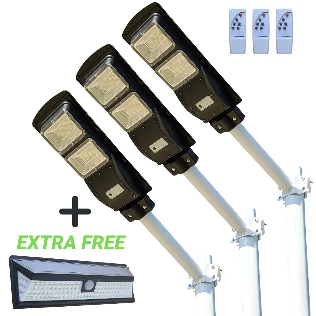 3 60W Solar Street Lights 6000 Lumens   1 FREE 118 LED Solar Light