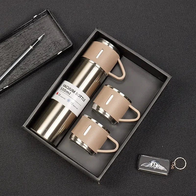 3 Cup Double-Layer Stainless Steel Vacuum Flask Set