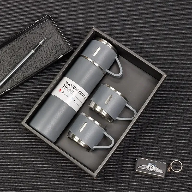 3 Cup Double-Layer Stainless Steel Vacuum Flask Set