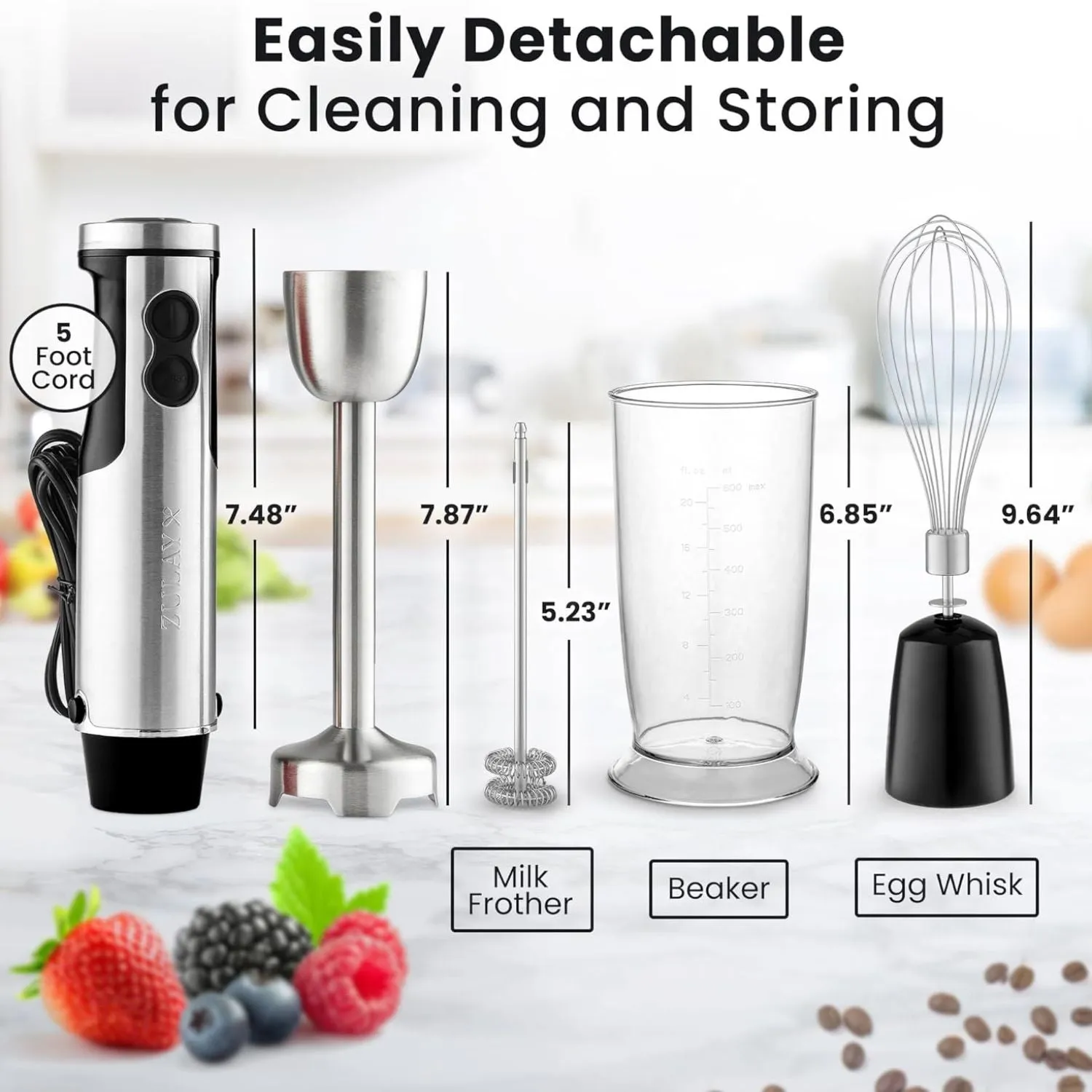 3-in-1 Immersion Blender Handheld - Powerful 800 Watt 12 Speed Emulsion Mixer