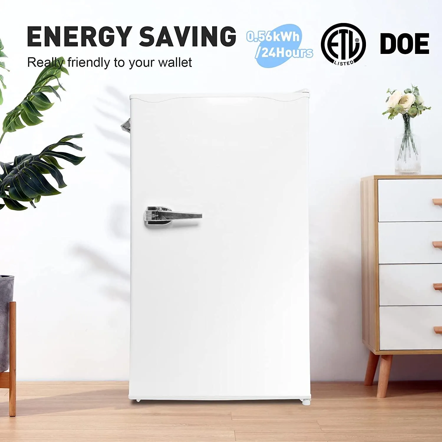 3.2 Cu.ft Compact Fridge with Freezer, White Single Door Mini Refrigerator with Adjustable Thermostat Control