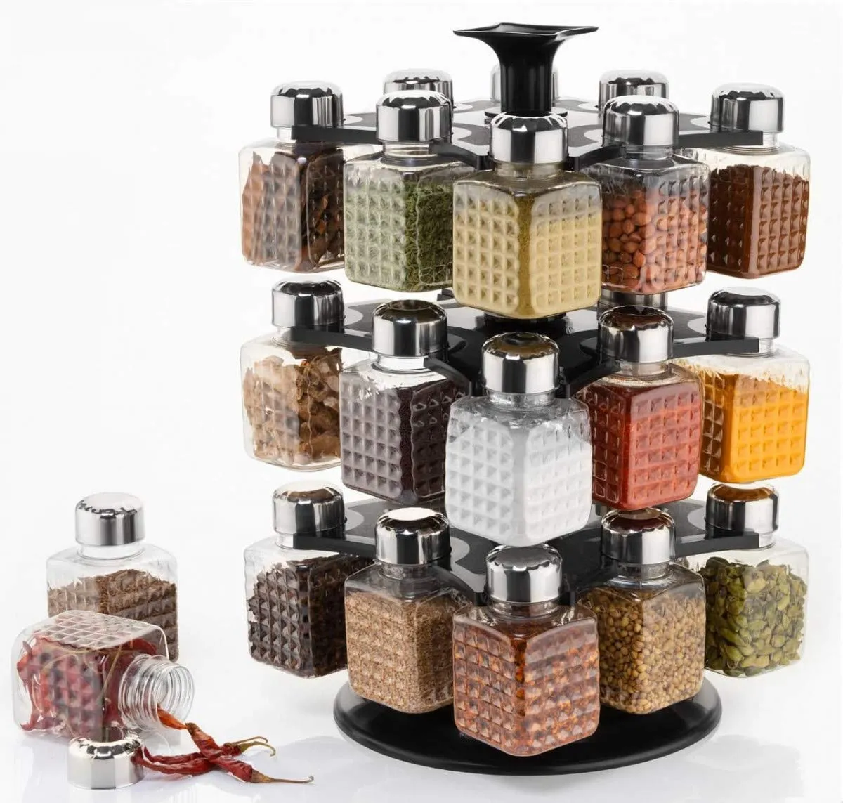 360° Revolving Spice Rack | 24-Piece Square Container Set | All-New Design for Condiments