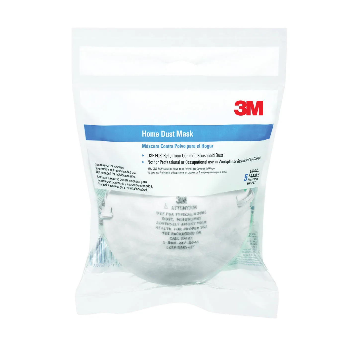 3M TEKK Protection 8661PC1-A Disposable Dust Mask, 0.3 to 10 um