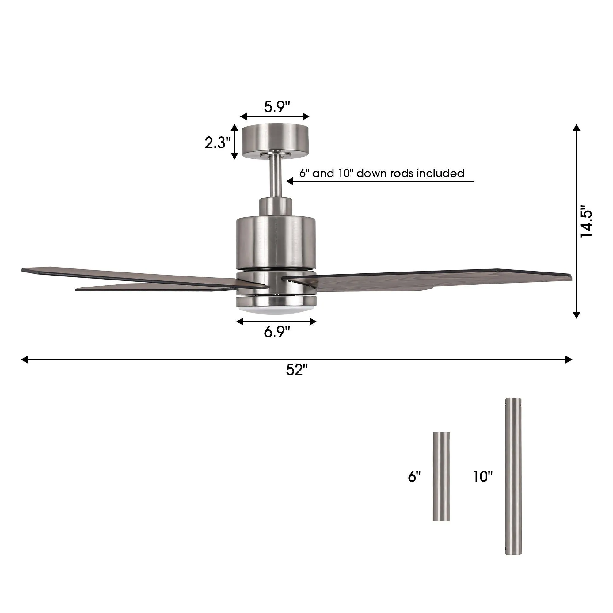 52" Ashby Industrial Satin Nickel DC Motor Ceiling Fan with LED Lighting and Remote Control