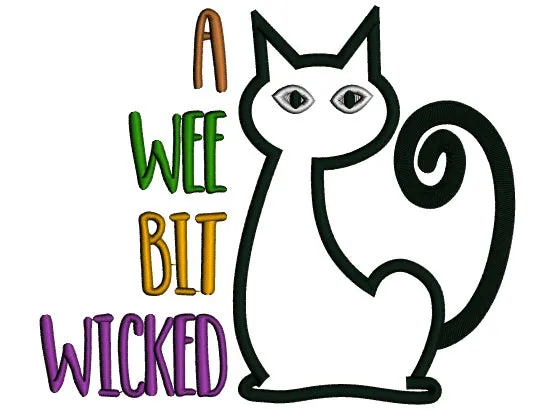 A Wee Bit Wicked Black Cat Applique Halloween Machine Embroidery Design Digitized Pattern