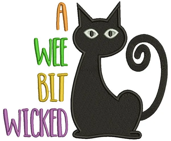 A Wee Bit Wicked Black Cat Filled Halloween Machine Embroidery Design Digitized Pattern