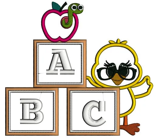 ABC Little Baby Chick School Applique Machine Embroidery Digitized Design Pattern