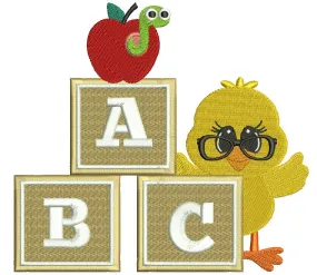 ABC Little Baby Chick School Filled Machine Embroidery Digitized Design Pattern