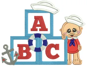 ABC Little Boy Sailor Nautical Applique Machine Embroidery Design Digitized Pattern