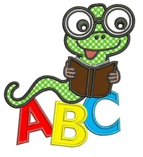 ABC Reading Worm Applique Applique School Machine Embroidery Digitized Design Pattern -Instant Download- 4x4,5x7,6x10