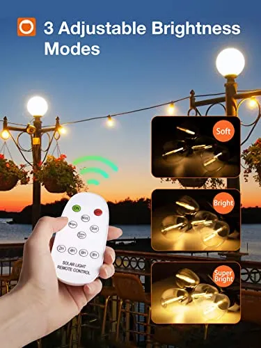 addlon 54(48 6) FT Solar String Lights Outdoor Waterproof with USB Port & Remote Control Solar Patio Lights Long Last for 20 Hrs Dimmable Solar Power LED Bulbs for Porch Garden Market Bistro