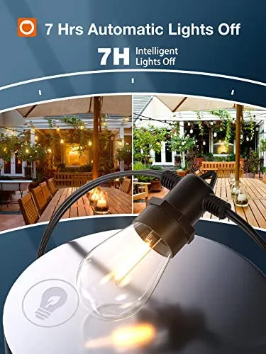 addlon 54(48 6) FT Solar String Lights Outdoor Waterproof with USB Port & Remote Control Solar Patio Lights Long Last for 20 Hrs Dimmable Solar Power LED Bulbs for Porch Garden Market Bistro