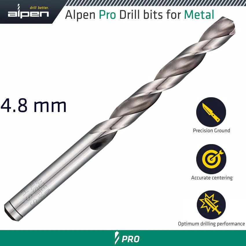 ALPEN ALPEN PRO HSS DRILL DIN 338 RN 135  WITH SPLIT POINT 4.8MM BULK ALP9540048