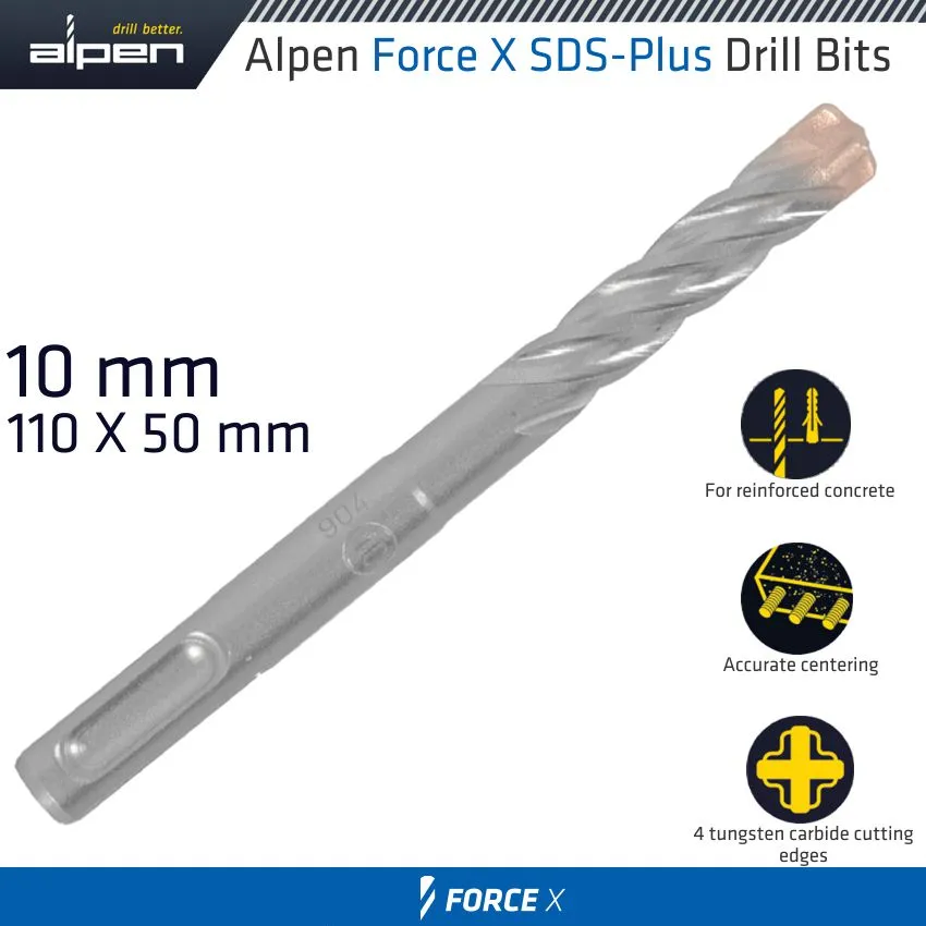 ALPEN FORCE X 10.0 x110/050  SDS-PLUS DRILL BIT X4 CUTTING EDGES ALP805010