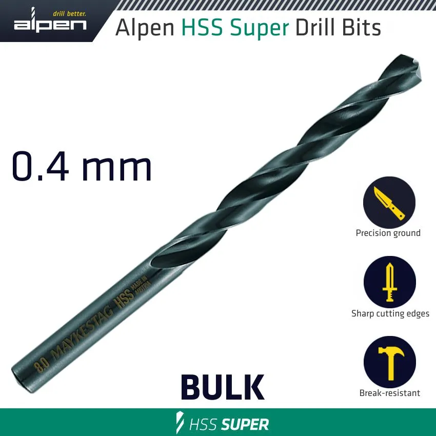 ALPEN HSS SUPER DRILL BIT 0.4MM BULK ALP601004