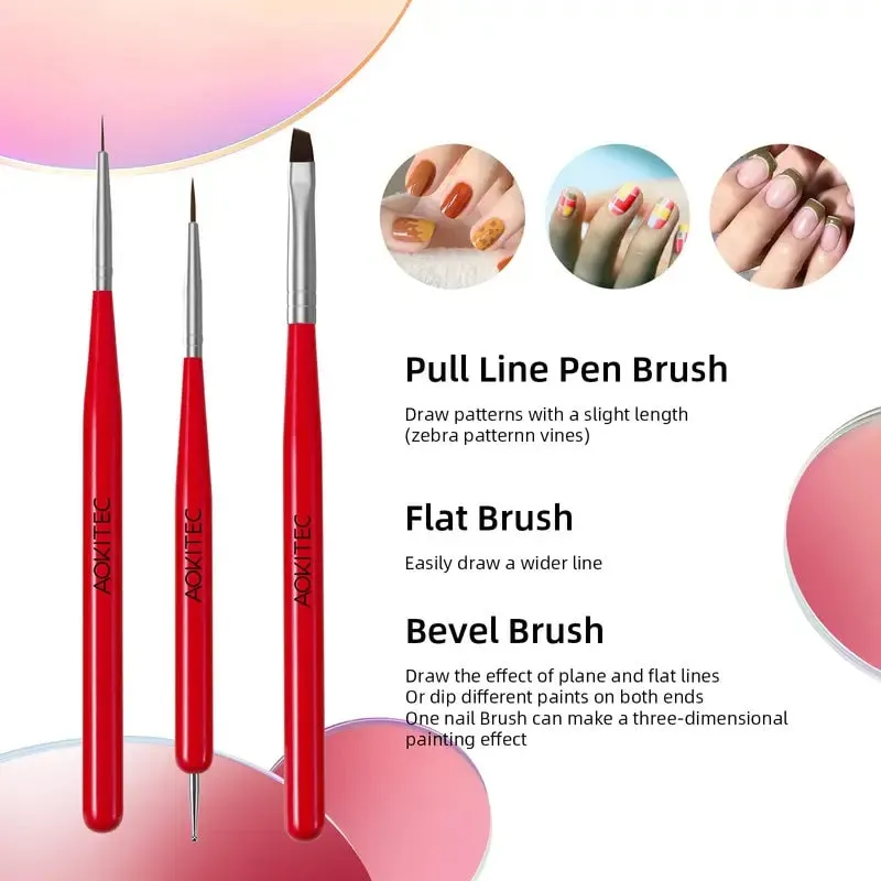 Aokitec Nail Art Brushes | 7 Pcs Nail Brushes For Nail Art | Nail Liner Brush | Nail Dotting Pens For Home Use And Professional Nail Salon