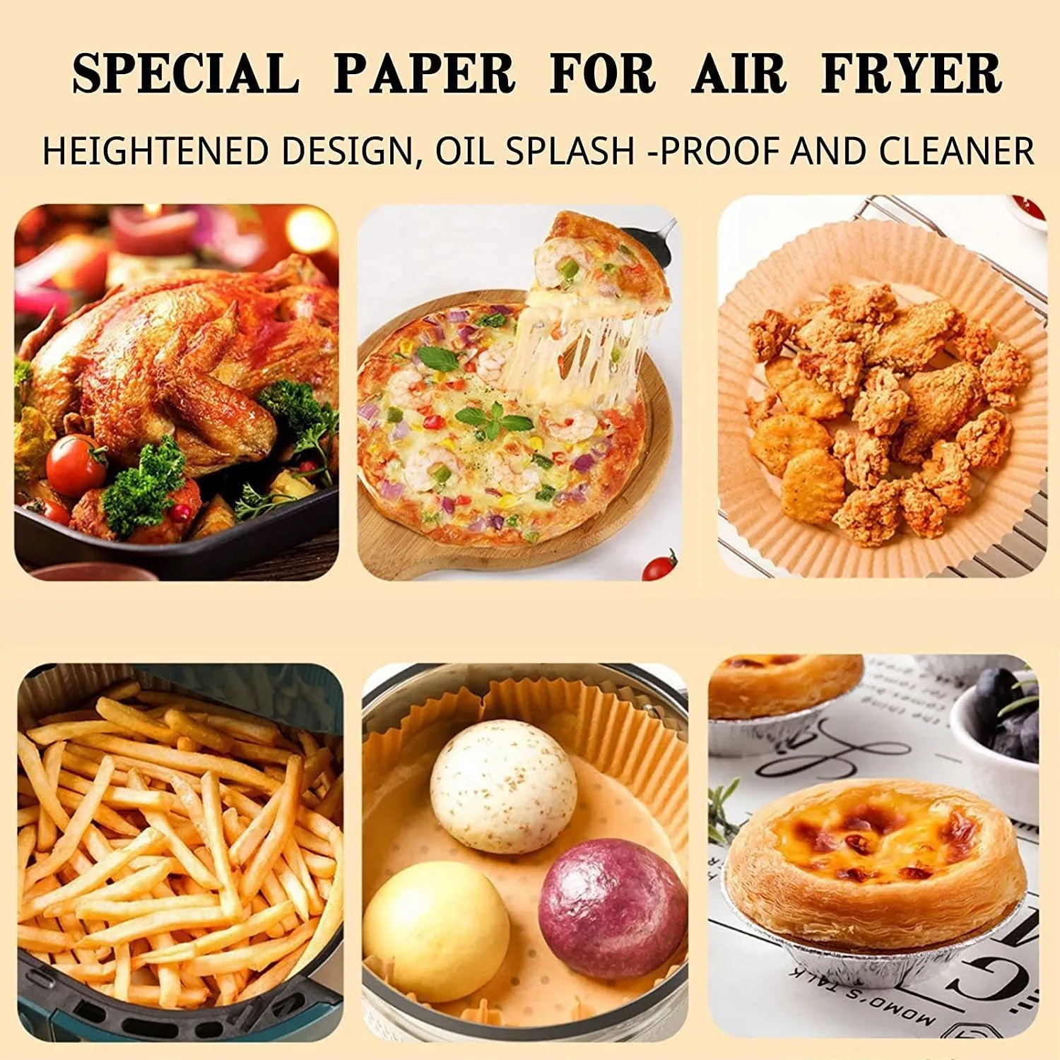 ARLICORPING Air Fryer 100Pcs Disposable Round Paper Liner, Non-Stick Disposable Air Fryer Liners, Baking Paper For Air Fryer Oil-Proof,For Baking Roasting Microwave, Medium