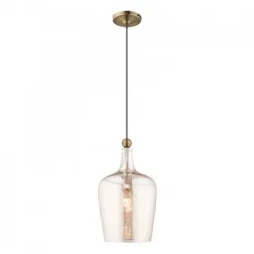 ART GLASS 1 LIGHT MINI PENDANT, ANTIQUE BRASS