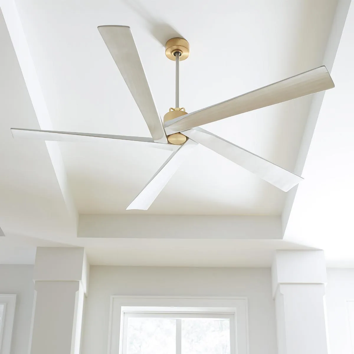 Aspen 56 Inch Burnished Brass Outdoor Ceiling Fan with Remote