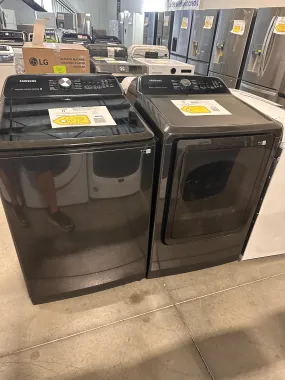 BEAUTIFUL BRUSHED BLACK LAUNDRY SET with TOP LOAD WASHER and ELECTRIC DRYER WAS13455 DRY12814