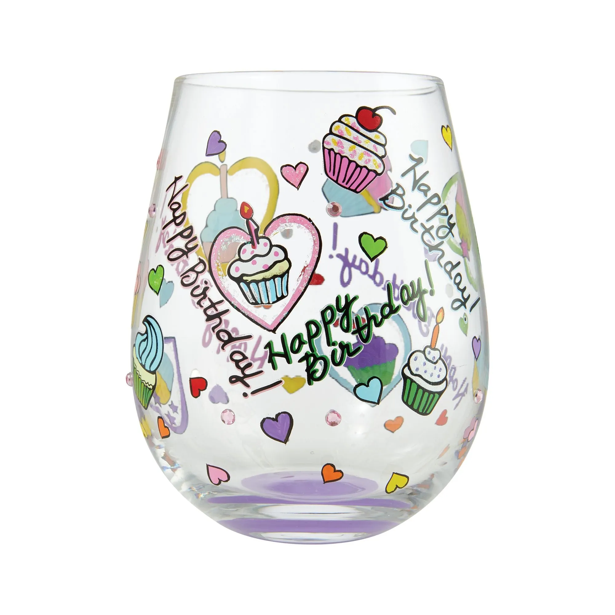 Birthday Cupcakes Hand-Painted Stemless Wine Glass, 20 oz.