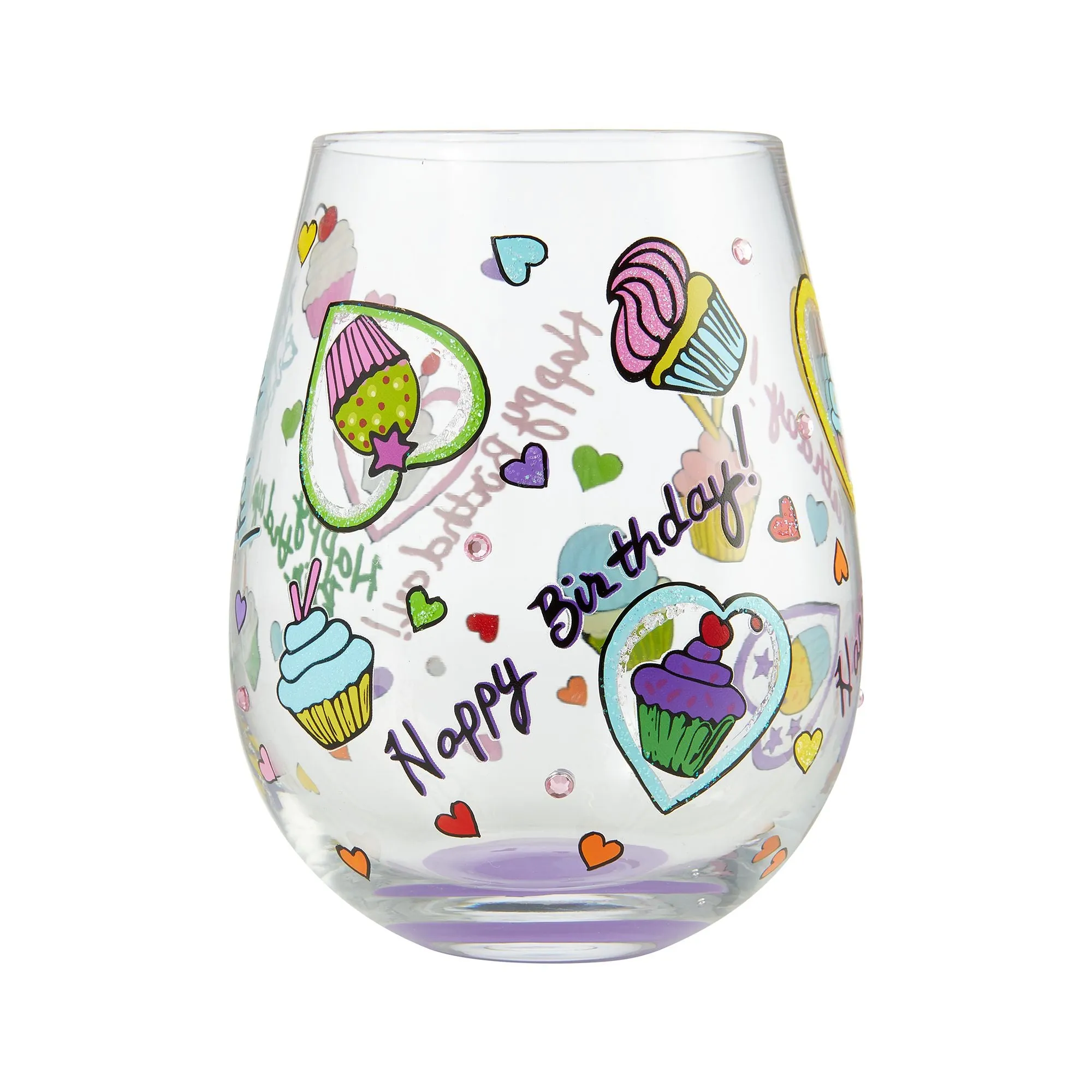 Birthday Cupcakes Hand-Painted Stemless Wine Glass, 20 oz.