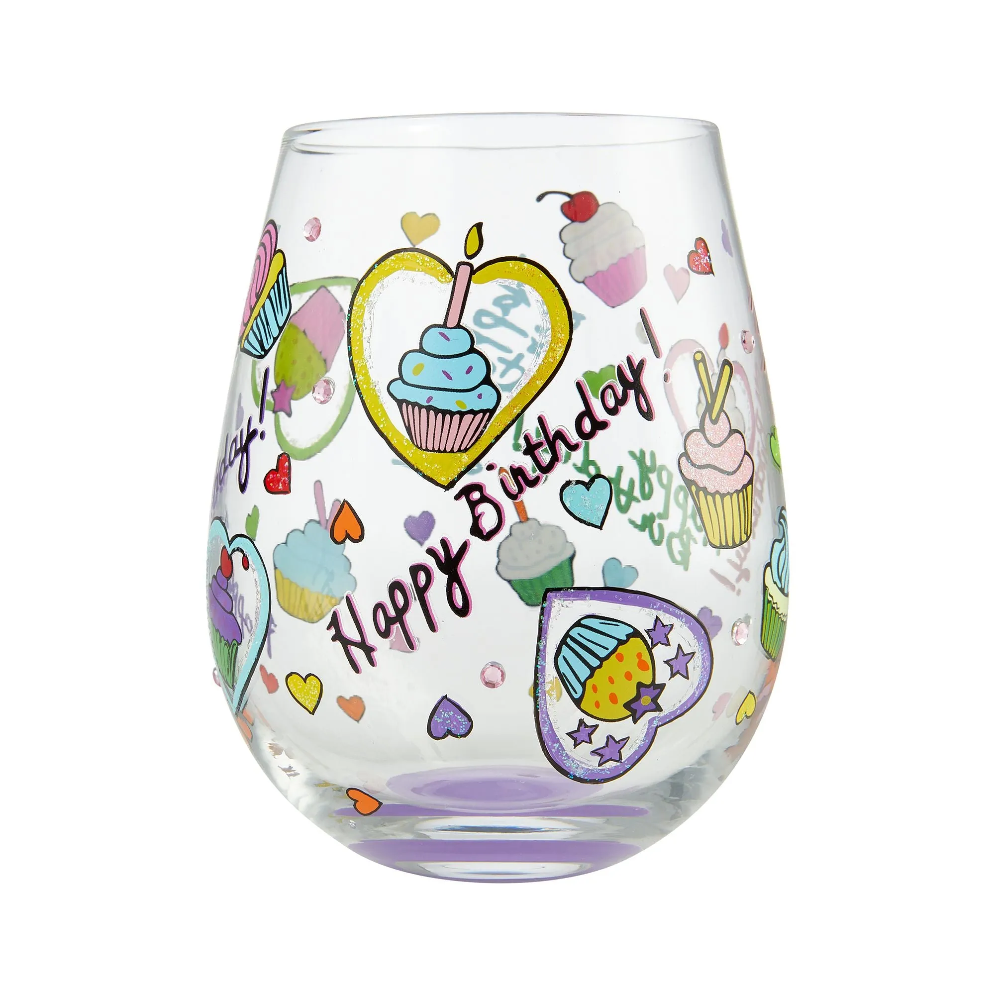 Birthday Cupcakes Hand-Painted Stemless Wine Glass, 20 oz.