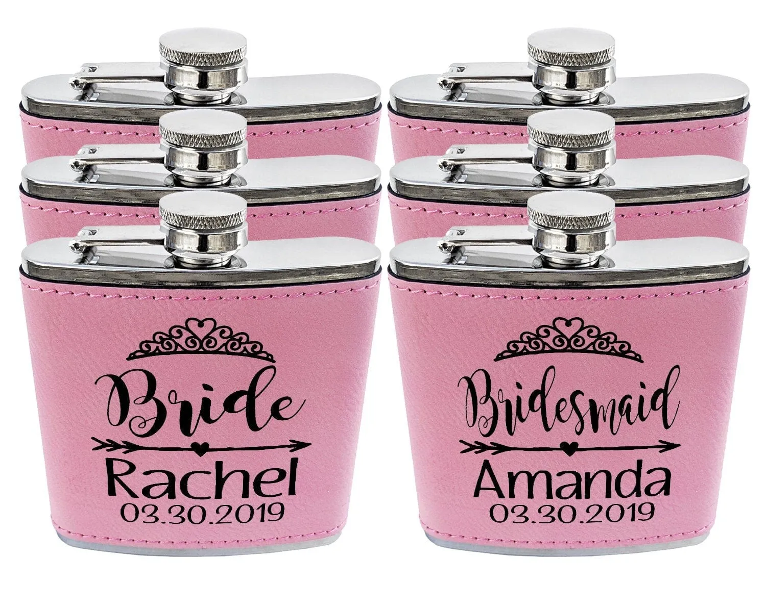 Bridesmaid Teal or Pink Leather Customized Flask Engraved for Bride Beach Wedding Destination Gift Stainless Steel Sister Mother of Bride