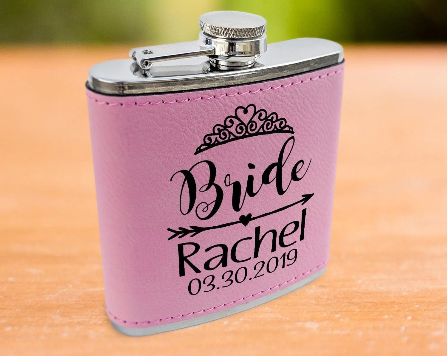 Bridesmaid Teal or Pink Leather Customized Flask Engraved for Bride Beach Wedding Destination Gift Stainless Steel Sister Mother of Bride