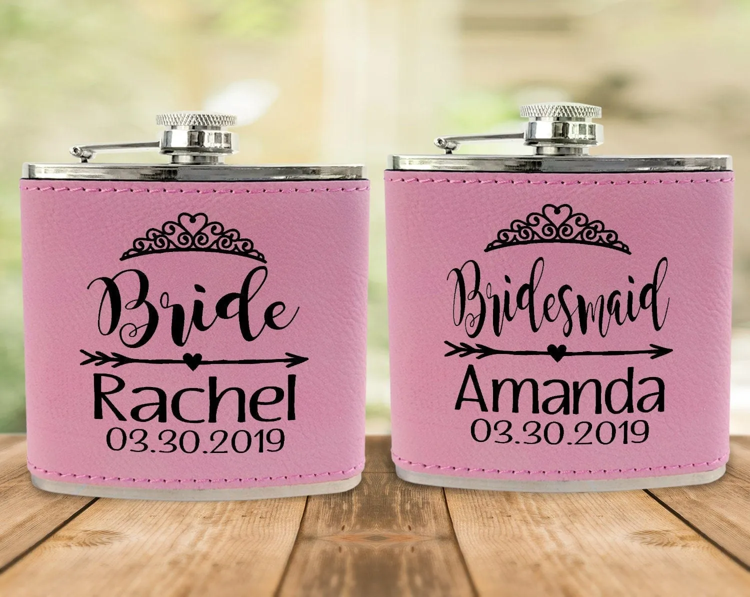 Bridesmaid Teal or Pink Leather Customized Flask Engraved for Bride Beach Wedding Destination Gift Stainless Steel Sister Mother of Bride