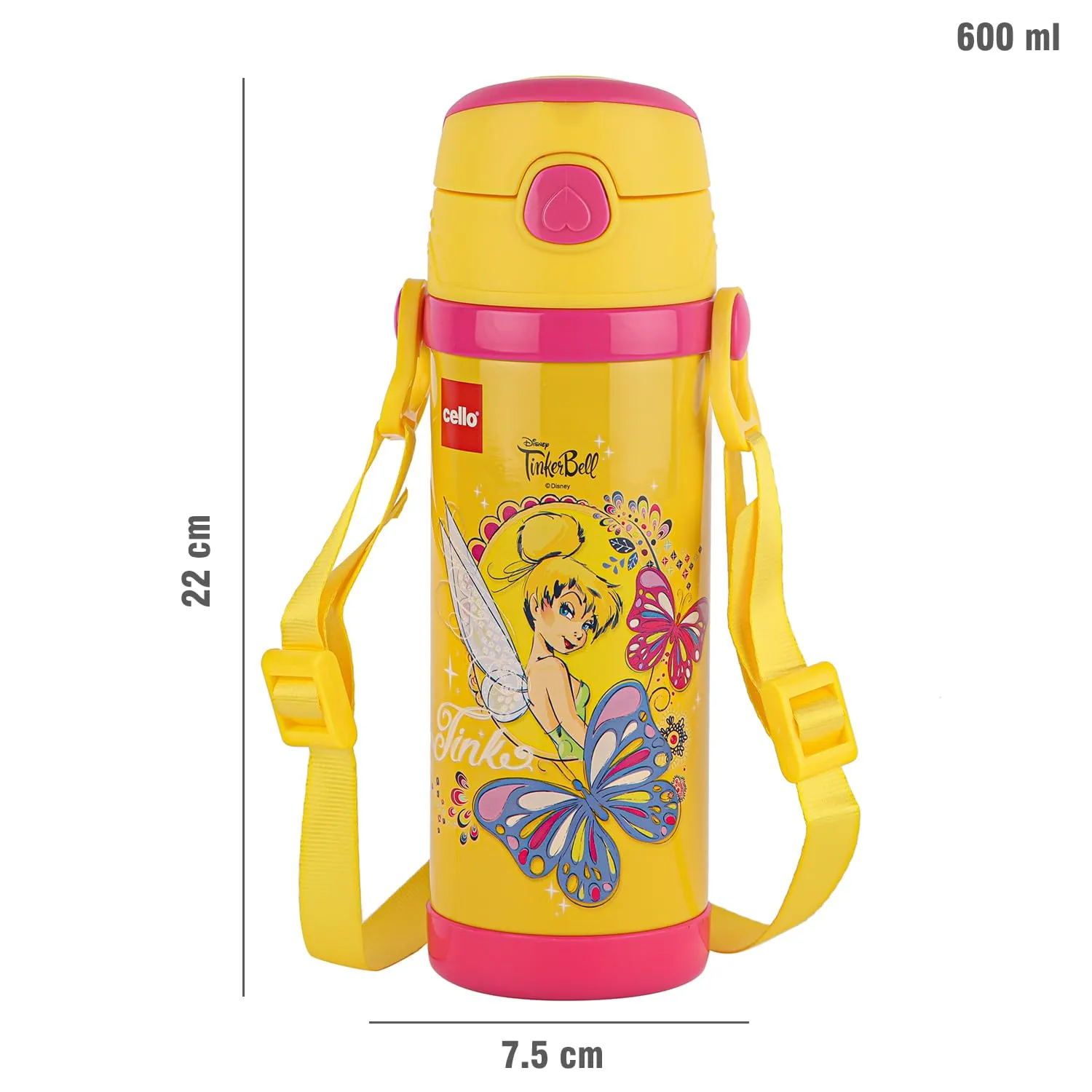 Cello Champ Vacuum Insulated Flask | Hot and Cold Kids Water Bottle | Sipper Bottle | Leak Proof | Easy to Carry | Double Walled Stainless Steel Bottle for Travel, School, Picnic | 600ml, Yellow