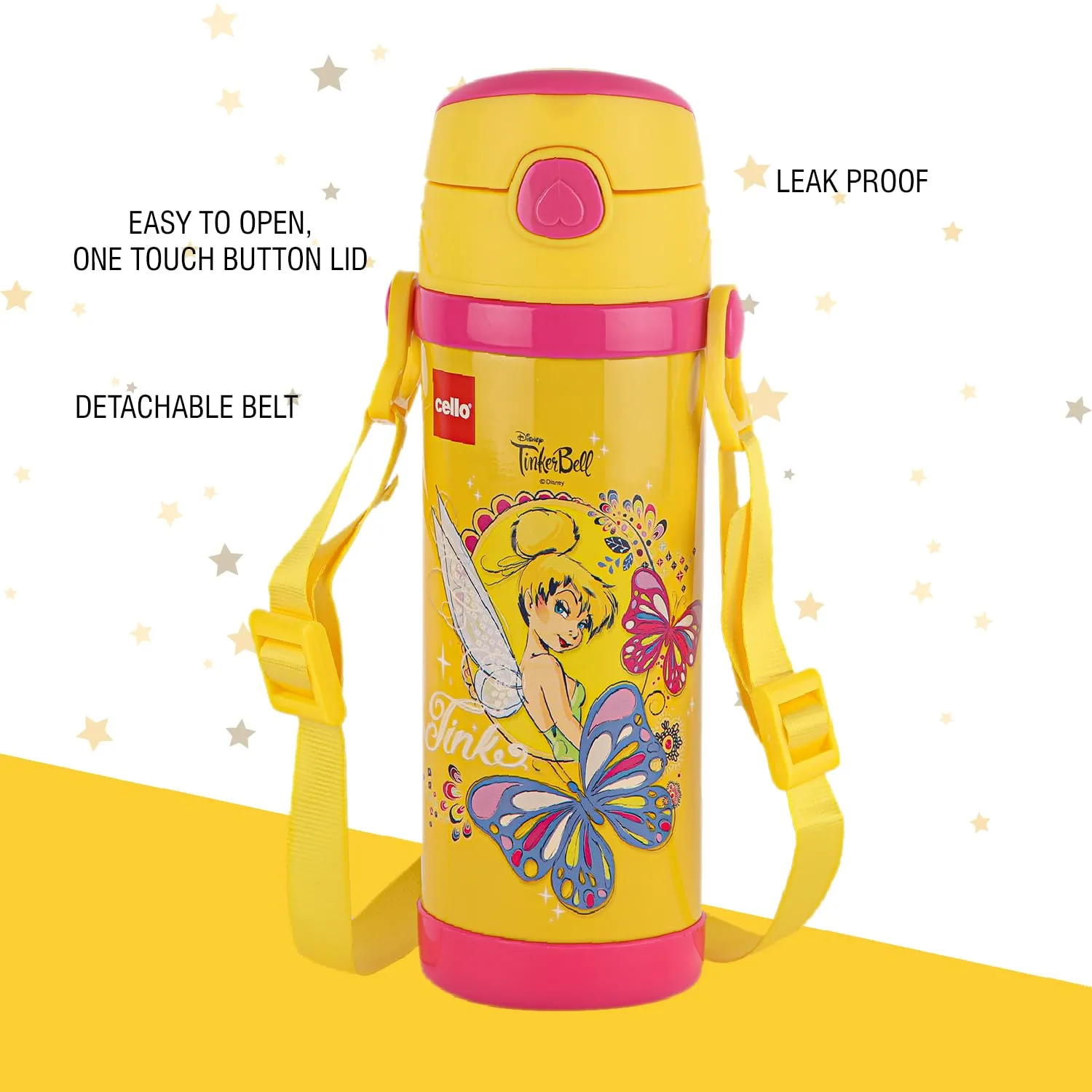 Cello Champ Vacuum Insulated Flask | Hot and Cold Kids Water Bottle | Sipper Bottle | Leak Proof | Easy to Carry | Double Walled Stainless Steel Bottle for Travel, School, Picnic | 600ml, Yellow