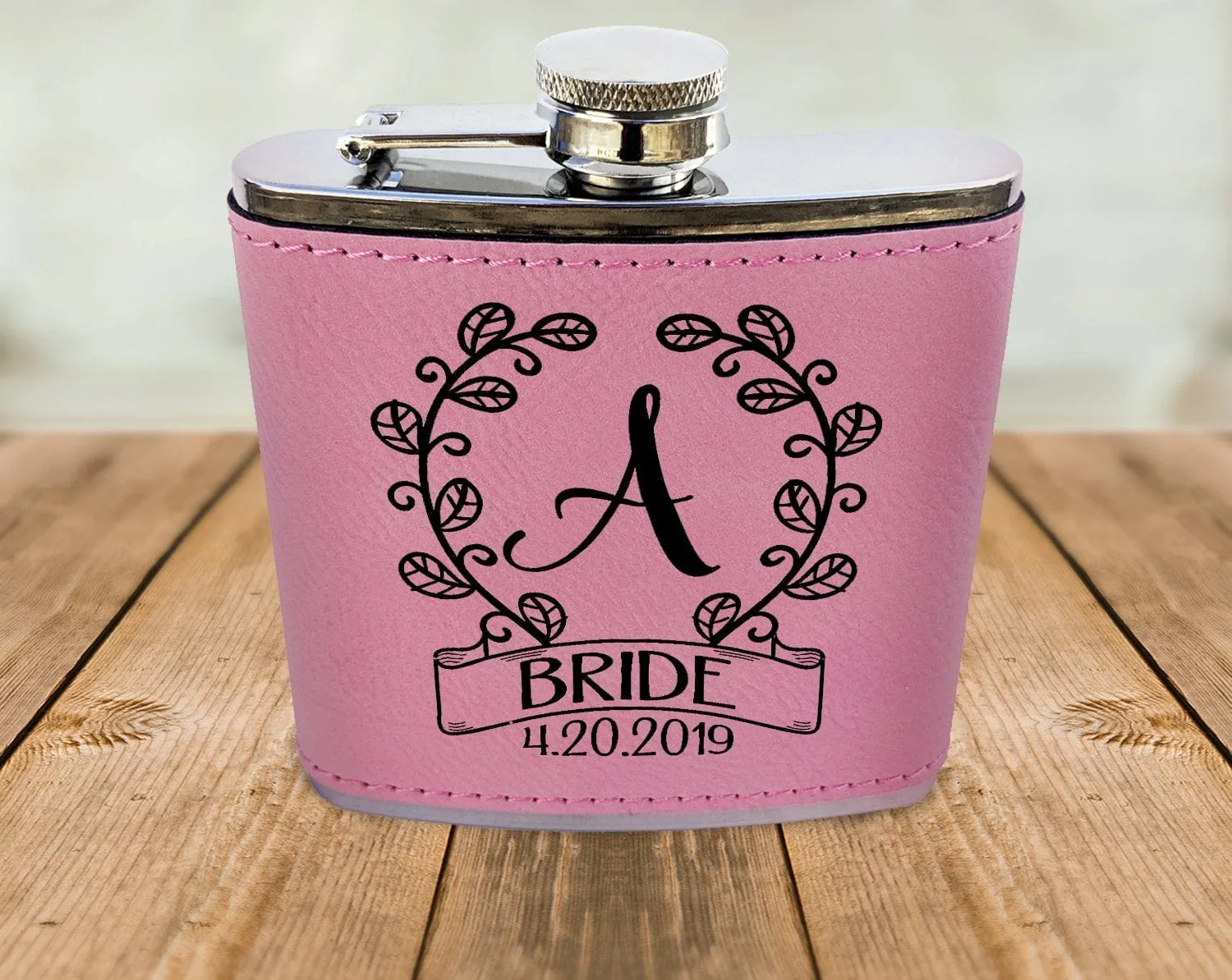 Classy Single Monogram Personalized Birthday Flask Gift Teal or Pink Engraved Womens Present from Husband Wife Anniversary Idea Team Bride