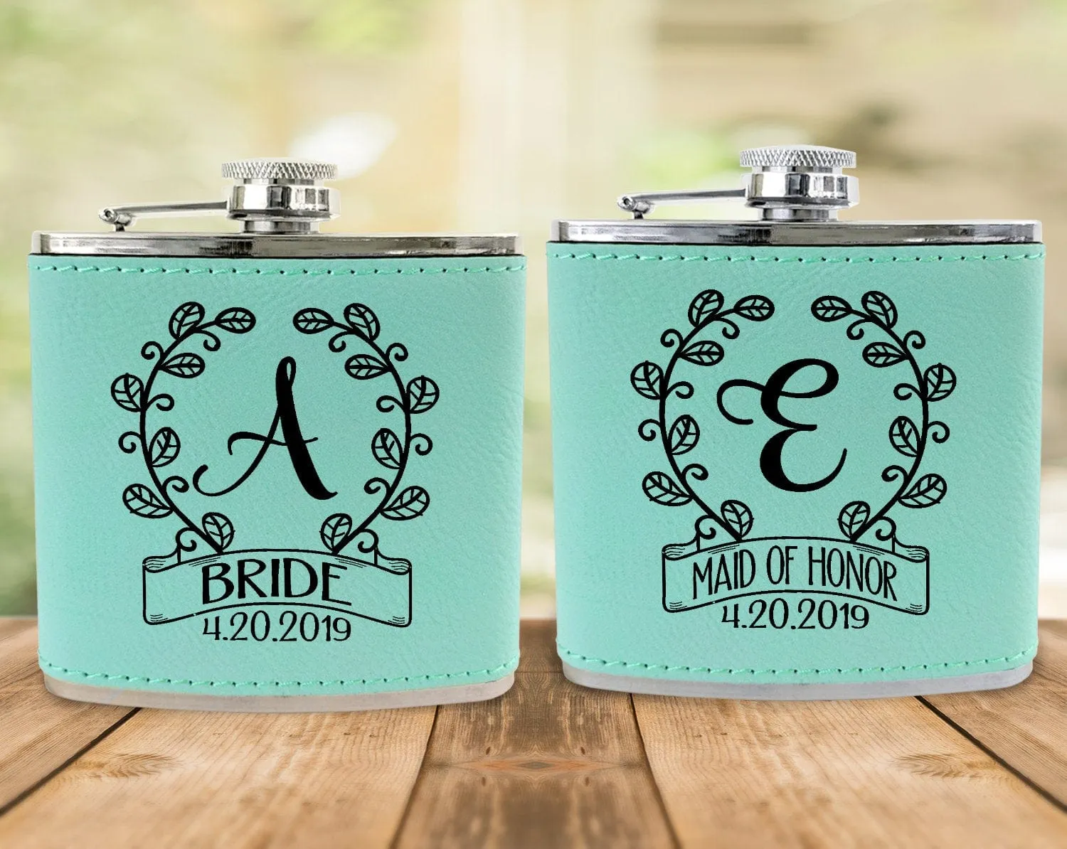 Classy Single Monogram Personalized Birthday Flask Gift Teal or Pink Engraved Womens Present from Husband Wife Anniversary Idea Team Bride