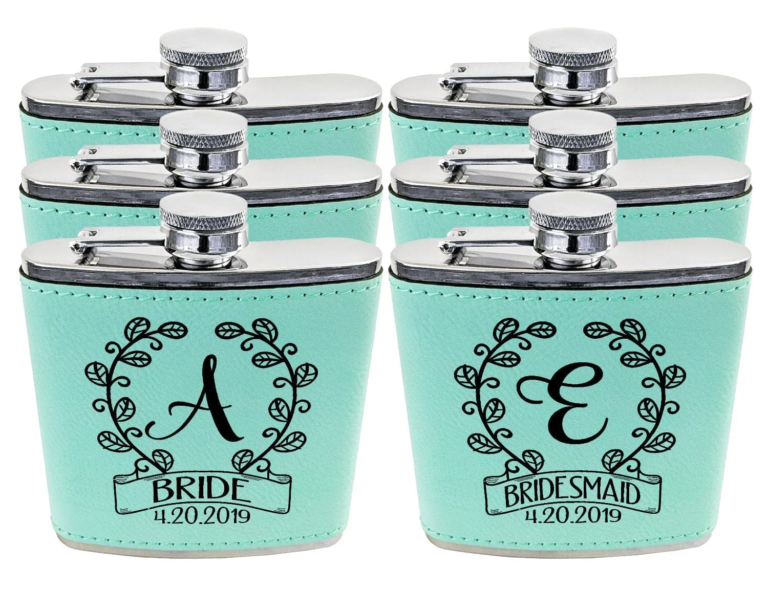 Classy Single Monogram Personalized Birthday Flask Gift Teal or Pink Engraved Womens Present from Husband Wife Anniversary Idea Team Bride